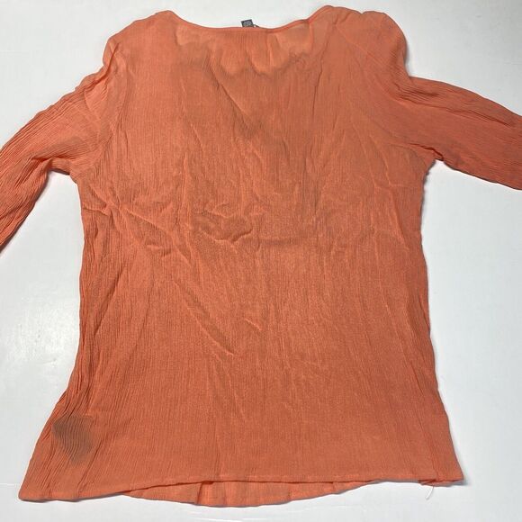 Zac & Rachel Boho Blouse Sz XL Coral/Orange Roll Tab Sleeve Gauze Tassels Beads - Picture 8 of 9